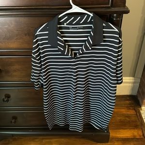 Black and white striped polo